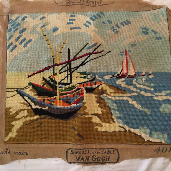 Vintage Needlecraft Van Gogh bAROUES SURLE SABLE  Completed Crewel Needlepoint - Picture 1 of 9